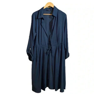 UPS & DOWNS Women's Dress Waist Drawstring Long Sleeve Open Front Navy Blue 1X